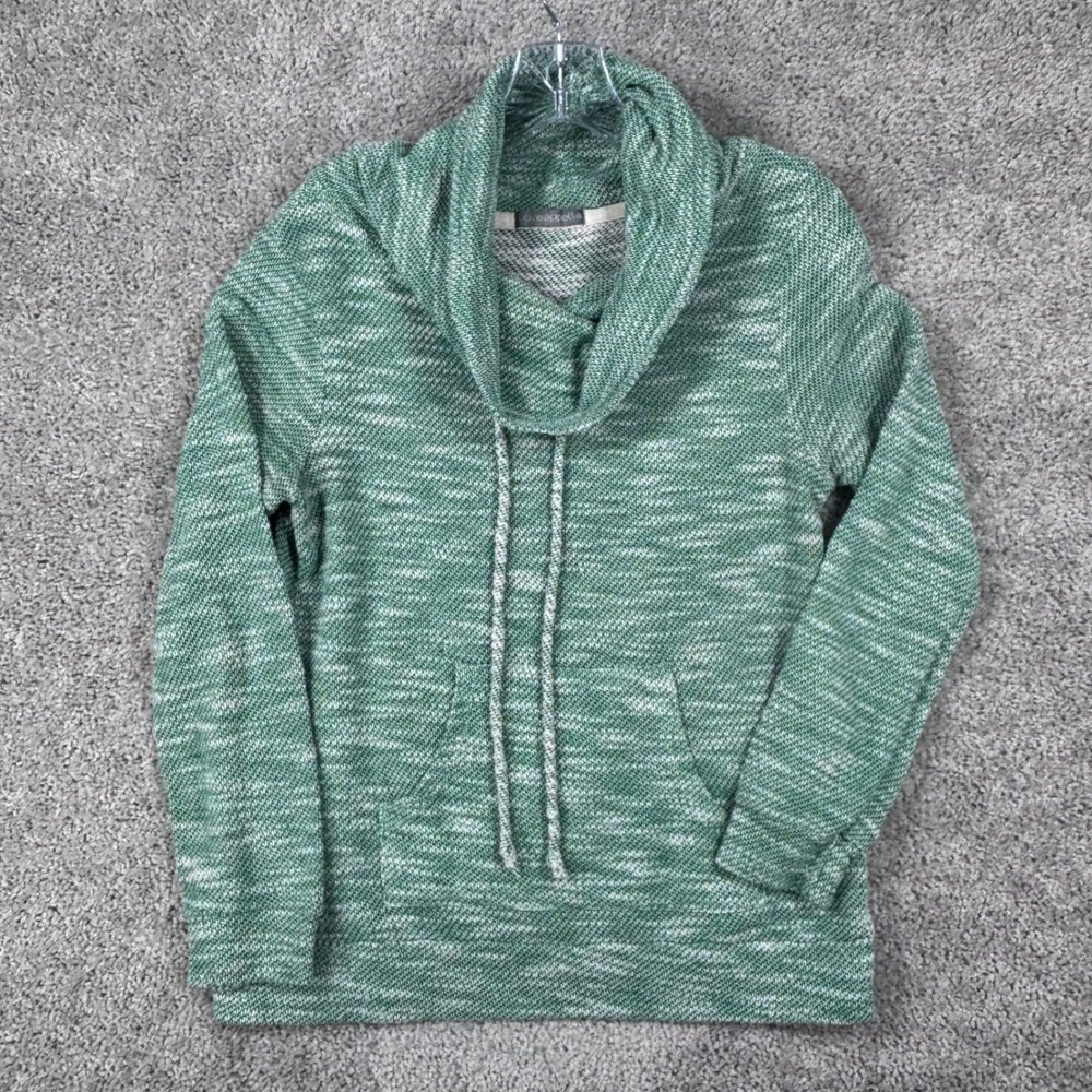 Loveappella Womens XS Green Marled Cowl Neck Drawstring Pullover Hoodie Sweater
